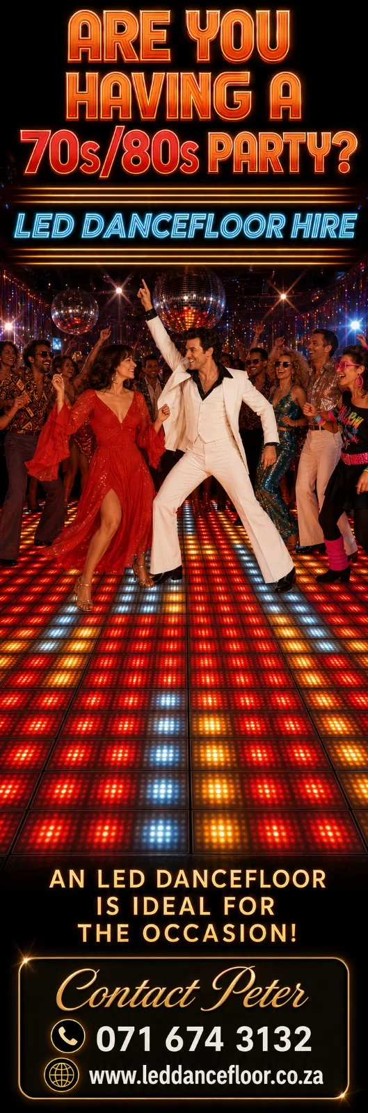 LED dance floor hire for a 70s or 80s party