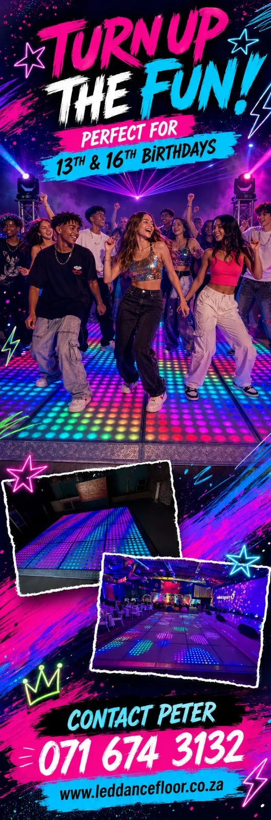 Colourful LED dance floor for 13th and 16th birthdays